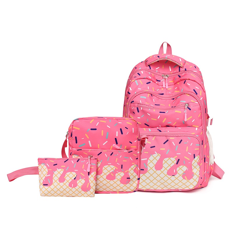 Conjunto de bolsa escolar de grande capacidade Oxford com 3 peças de sorvete