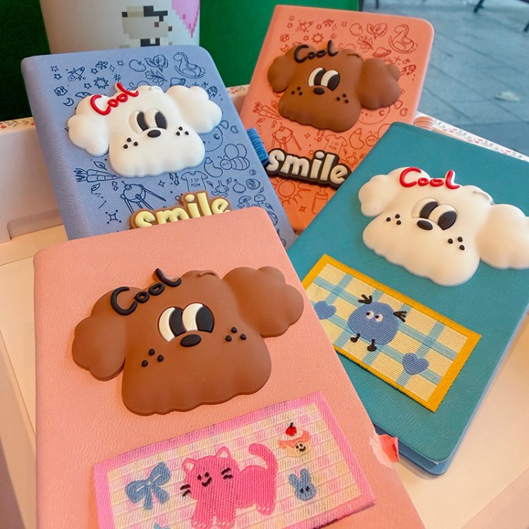 Caderno de capa dura de cachorro fofo desenho animado 3D